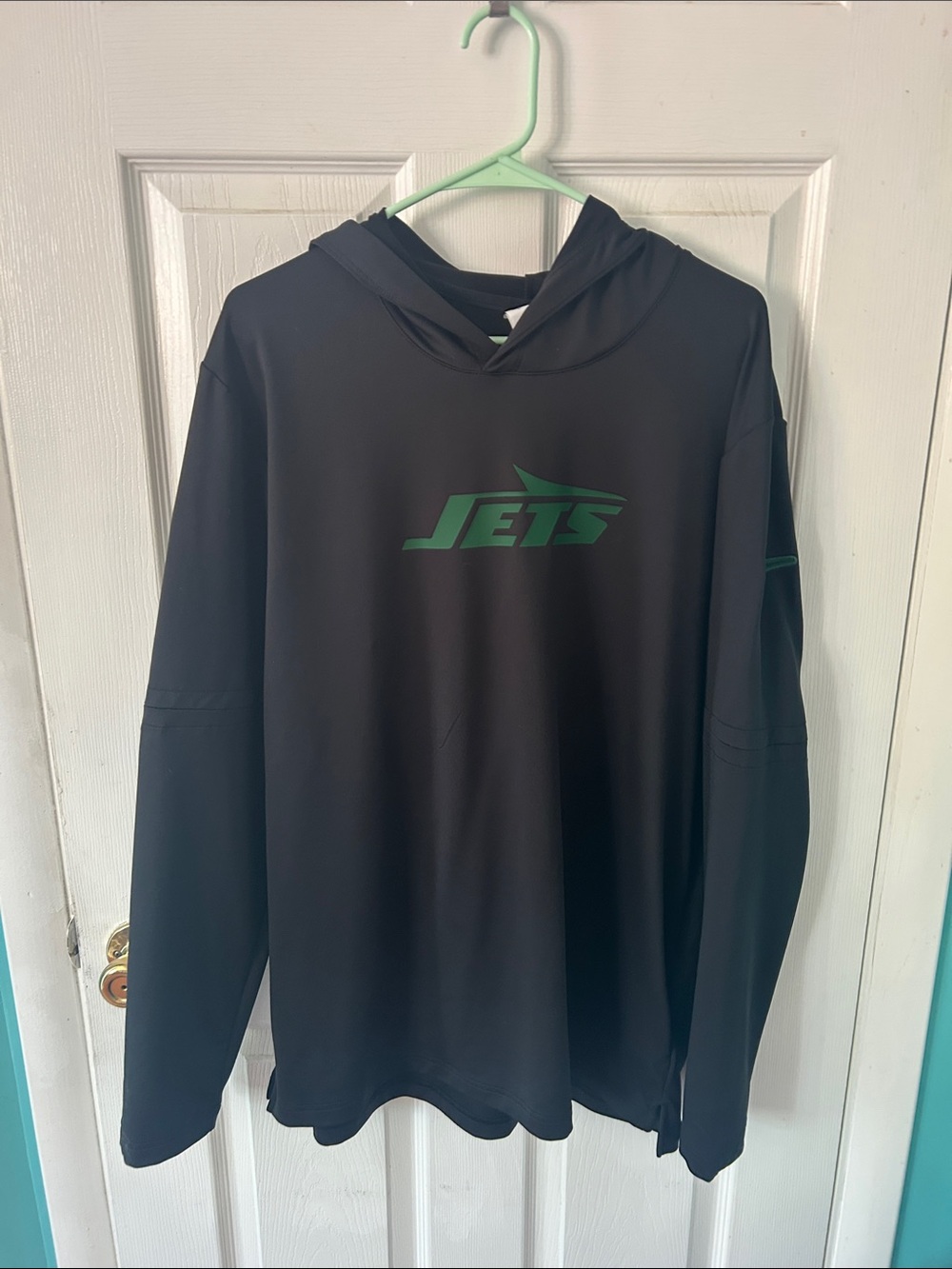 Nike Black lightweight Hoodie with Green Jets Wordmark